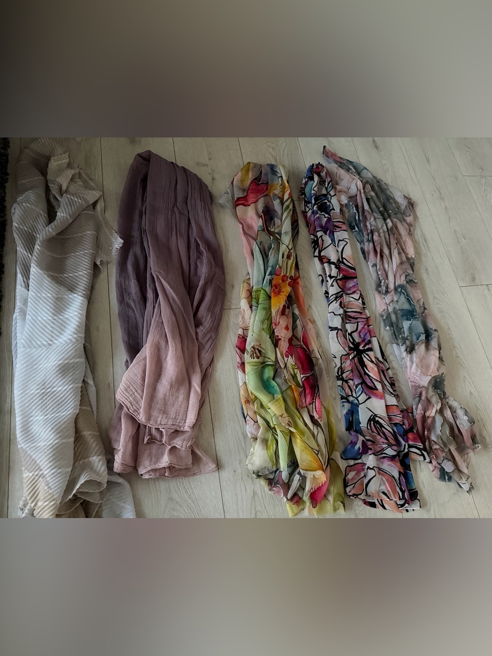 Lightweight Floral and Solid Women's Scarves Bundle - Pink, Multi, Purple